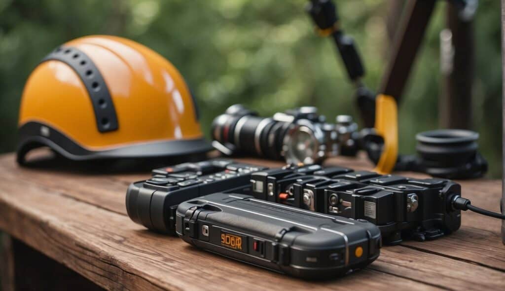 A table with climbing gear spread out for inspection and maintenance