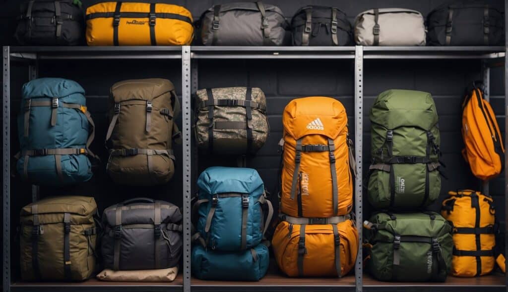 Climbing gear neatly organized in a storage area, ready for transport